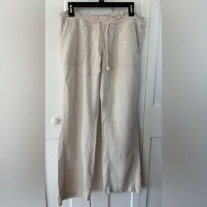 Roxy Linen Wide-Leg Drawstring Pants in Light Beige